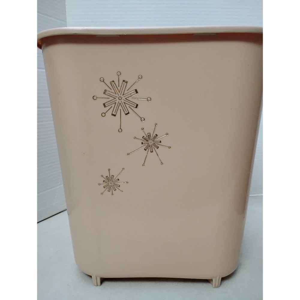 Vintage Rubbermaid Tonic Waste Basket Trash Can Beige Starburst 12in Footed MCM